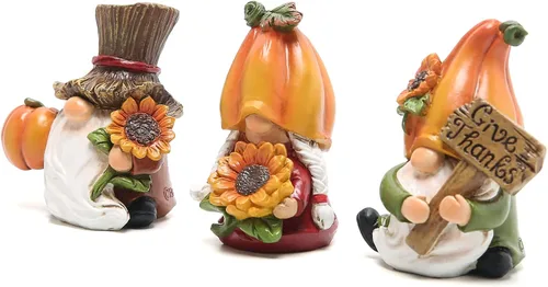 Miniatura 2 de Hodao 3 gnomos de calabaza de Acción de Gracias, hechos a mano, elfo sueco Tomte para decoración de otoño, regalo de decoración de Acción