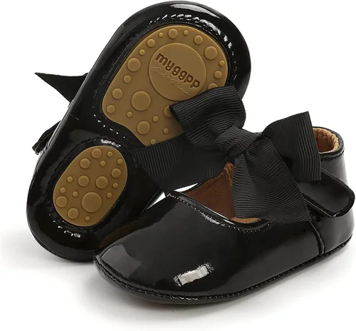 WILLFUN Zapatos planos Mary Jane para bebés y niñas con lazo, vestido de princesa, zapatos de cuna, suela de goma suave antideslizante para los