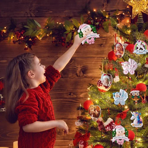 Miniatura 4 de Adorno Personalizado de Primera Navidad para Niña 2024 - Adorno de Primera Navidad de Resina para Niñas, Regalos Personalizados para Recién Nacidas