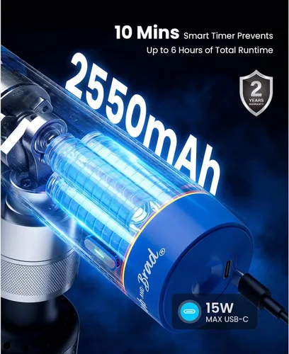 Miniatura 7 de BOB AND BRAD Pistola de masaje A7 Pro con terapia de calor y frío para dolor de espalda y recuperación, tejido profundo de 0.433 in, pistola Azul