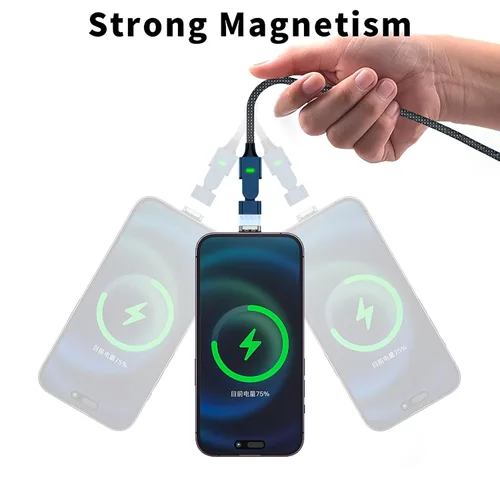 Miniatura 6 de Cable de carga magnético USB C de 100 W, rotación de 180°, cable de carga magnético 2 en 1 para teléfono [2 unidades, 4/6.6 pies], transferencia