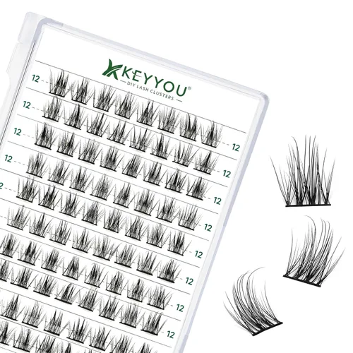 Miniatura 58 de KEYYOU - 96 piezas de pestañas en racimo Y07 con rizo en D, extensiones de pestañas individuales de 35/64 de pulgada, suaves y cómodas, fáciles