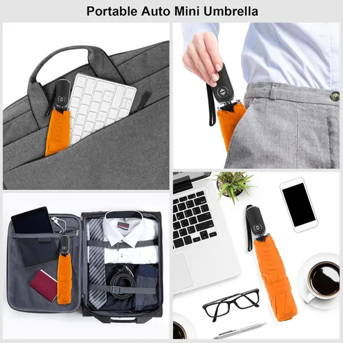 Miniatura 43 de LEAGERA Paraguas de viaje compacto para bolso, mango plano, impermeable para lluvia ligera