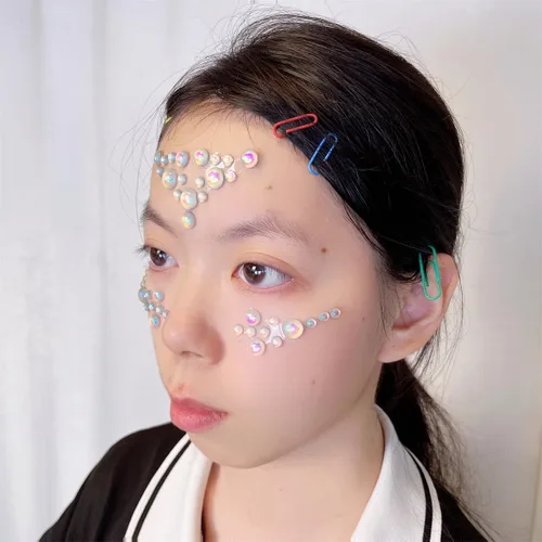 Miniatura 3 de Joyas de cara que brillan en la oscuridad, cristal de Halloween, tatuaje temporal, gemas de diamantes de imitación, cuerpo fluorescente, joyas