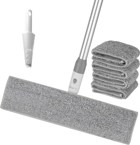 Miniatura 2 de Mopa plana de microfibra para limpieza de suelos, base de aluminio de 15.7 pulgadas (15.7 in), mango de aluminio de 4 secciones de 52 pulgadas, uso