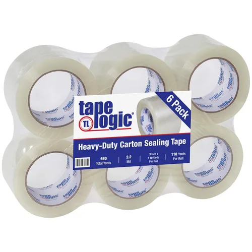 Tape Logic Cinta de embalaje acrílica transparente de 3 pulgadas x 110 yardas, 2.2 mil de grosor, paquete de 6 rollos, para embalaje, envío,