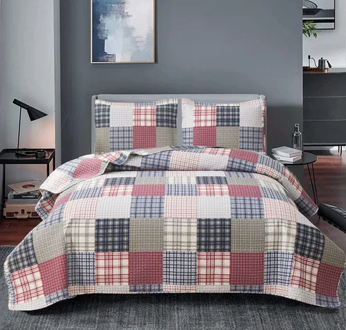 Miniatura 16 de Juego de colcha tamaño queen de Ycosy, ropa de cama a cuadros, colcha de retazos, colcha suave y ligera, colcha a rayas grises y blancas, colcha