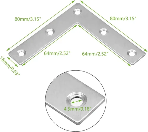 Miniatura 2 de Bonsicoky 12 soportes planos en forma de L, soportes de esquina planos de acero inoxidable de 3.1 x 3.1 pulgadas, soportes de esquina, placa