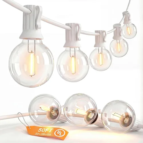 Miniatura 10 de SUNSGNE Luces Redondas de Navidad de 25 Pies para Exteriores, Cadena de Luces Globo G40 con 27 Luces LED Transparentes (2 de Repuesto), Cadena