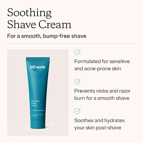 Miniatura 2 de MDacne Crema de afeitar para piel propensa al acné, calmante, sin aceite, elimina quemaduras de afeitar, cortes e infecciones, reduce la irritación