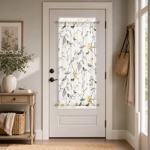 Miniatura 9 de VOGOL - Cortina decorativa con patrón de pájaros para puerta delantera, cortinas francesas de cocina con reducción de vista, 1 panel de lino