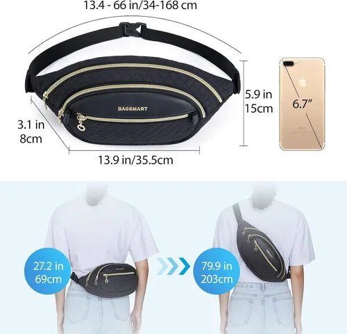 Miniatura 3 de BAGSMART Riñonera para mujer, Negro, Moda