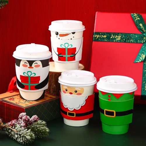 Miniatura 7 de Yungyan Paquete de 100 Tazas de Café Desechables de Navidad de 12 oz con Tapas y Mangas, Tazas de Café de Papel Aisladas con Tapas de Cúpula