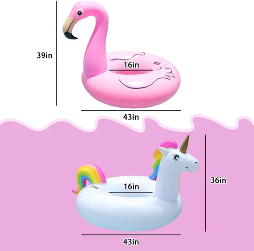 Miniatura 6 de PARENTSWELL Flotadores inflables de unicornio y flamenco de 43 pulgadas, paquete de 2 flotadores de tubo de piscina con 2 bolas de playa, tubos