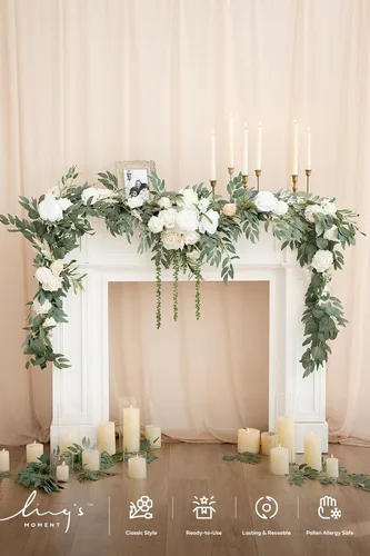 Miniatura 2 de Ling's moment Guirnalda de Flores de Primavera de 9 Pies para Decoraciones de Fondo - Flores de Arco de Boda, Eucalipto y Rosa, Guirnalda Floral