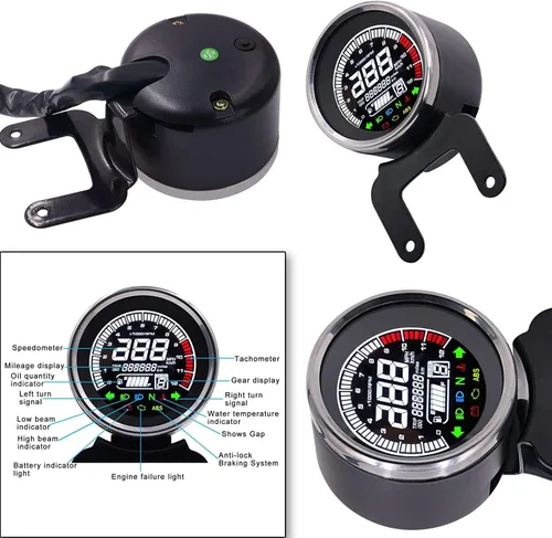 Miniatura 3 de 12V motocicleta reemplazo LCD luz digital velocímetro tacómetro odómetro nivel digital temperatura combustible medidor aceite 12RPM (negro)