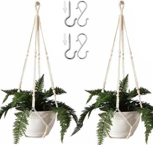 Bouqlife Perchas para plantas de macramé de 43 pulgadas, grandes para macetas de hasta 12 pulgadas, extra largas con ganchos de lazo resistentes,