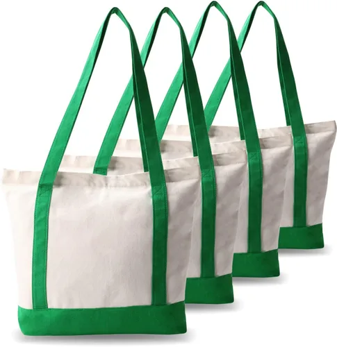 kaxilu Bolsa de lona verde con cremallera de 16.5 x 14 x 5 pulgadas, 4 bolsas de lona reutilizables, bolsas de tela a granel para comestibles