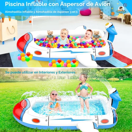 Miniatura 2 de Piscina infantil para niños pequeños, almohadilla de chapoteo para niños de 4 a 8 años, piscina inflable 3 en 1 de 68 pulgadas para niños, patio
