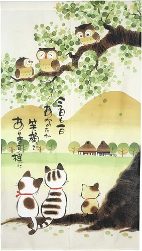 Miniatura 7 de RLoncomix Cortina japonesa Noren larga para puerta con estampado de gato feliz, cortina de puerta familiar, tapiz divisor de habitación, decoración