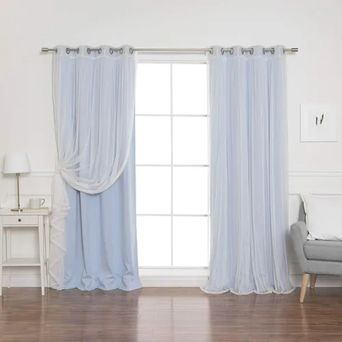 Miniatura 10 de Best Home Fashion Mix and Match - Juego de 4 cortinas de tul transparente y opacas, con ojales de acero inoxidable y níquel Rosa empolvado