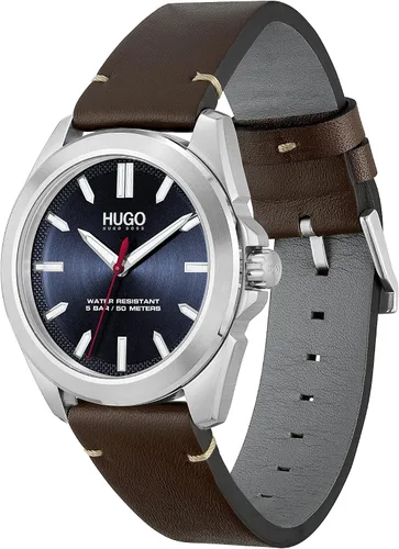 Miniatura 2 de HUGO Reloj de cuarzo para hombre de acero inoxidable con correa de piel, marrón, 22 (modelo 1530226), Marrón, Reloj de cuarzo