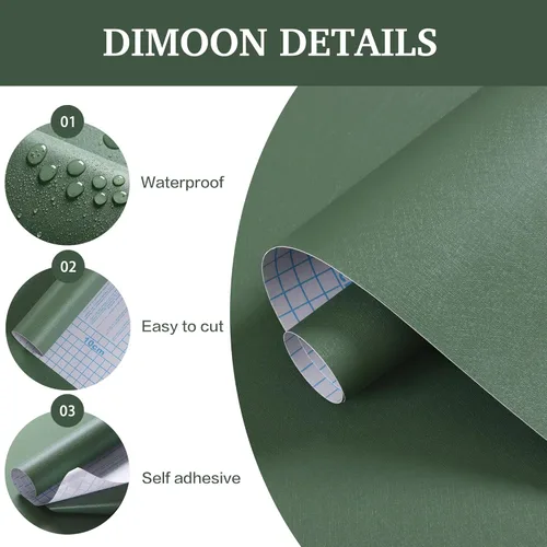 Miniatura 4 de Dimoon Papel Tapiz Despegar y Pegar de 17.3''x78.7'' Papel de Contacto Verde para Nuevos Materiales Ecológicos Engrosamiento Actualización Relieve