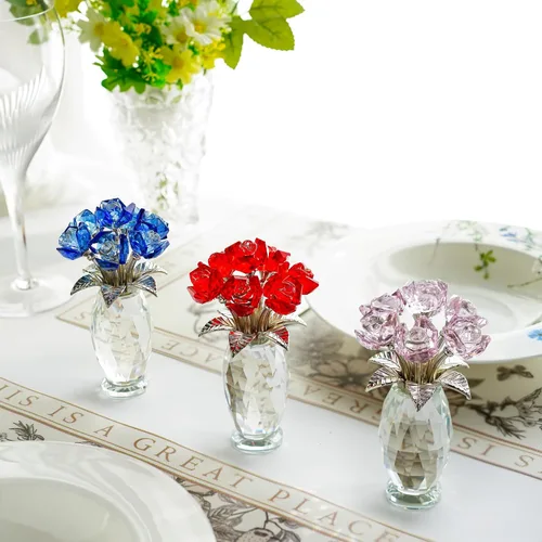 Miniatura 8 de Figura de flor de rosa de cristal rojo con base, ramo de flores de cristal, regalos para mujeres, novia, esposa, flores de cristal hechas a mano