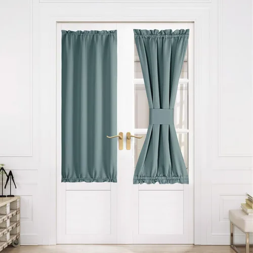 Miniatura 355 de NICETOWN Cortinas opacas unicolor con aislamiento térmico para puerta francesa, granja, oscurecimiento de habitación, puertas y ventanas de Marrón