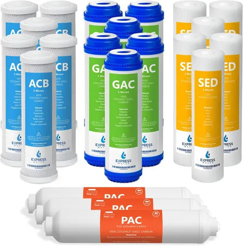 Express Water Juego de filtros de repuesto para sistema de ósmosis inversa de 3 años, 21 filtros, carbono GAC, ACB, PAC, sedimento SED 10 pulgadas