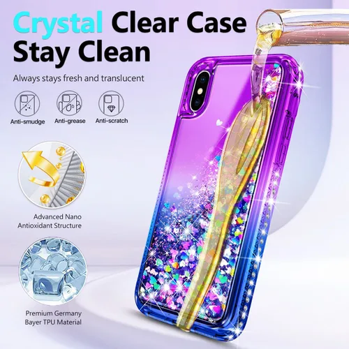 Miniatura 4 de NGB - Funda diseñada para iPhone XR, morado/azul Bonita funda con purpurina líquida brillante para mujeres, niñas y niños con protector