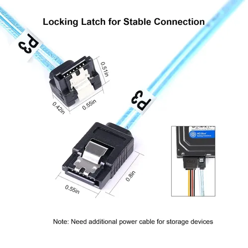 Miniatura 2 de ADCAUDX Cable SATA-III: 1.6 ft, paquete de 5 cables de datos SATA de 90 grados en ángulo recto a ángulo de 6 Gbps para disco duro, computadora, SDD