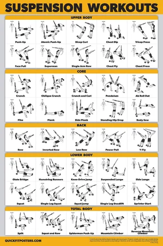 Miniatura 6 de QuickFit - Paquete de 10 pósteres de entrenamiento de ejercicio, pilates, mancuernas, suspensión, pesas rusas, bandas de resistencia, estiramiento