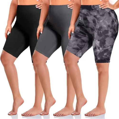 TNNZEET Paquete de 3 pantalones cortos de ciclista de talla grande para mujer, pantalones cortos de yoga de entrenamiento de 8 pulgadas (2X, 3X, 4X)