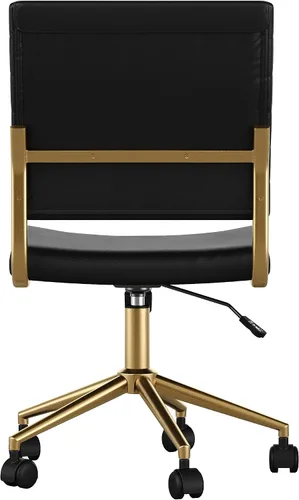Miniatura 11 de Martha Stewart Ivy - Silla giratoria sin brazos para oficina en casa en piel sintética negra con marco de latón pulido