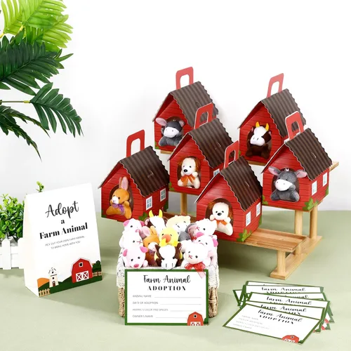 Miniatura 3 de Blueweenly Juego de 24 piezas de graduación de animales de granja, recuerdos de fiesta, mini juguetes de granja de felpa, tarjetas de adopción