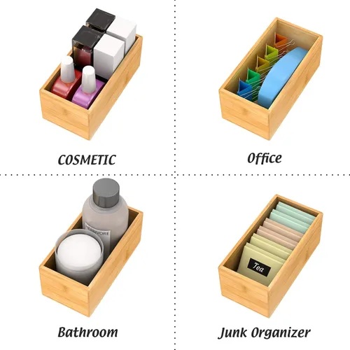 Miniatura 7 de Organizador de cajones de bambú portautensilios para cocina, organizador de almacenamiento de cubiertos de madera pequeña, bandeja de caja apilable