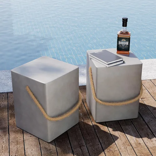 Miniatura 12 de SUNBURY Juego de 2 mesas auxiliares para exteriores, 2 piezas, mesa auxiliar de hormigón para patio, mesa decorativa pequeña de 18 pulgadas de alto