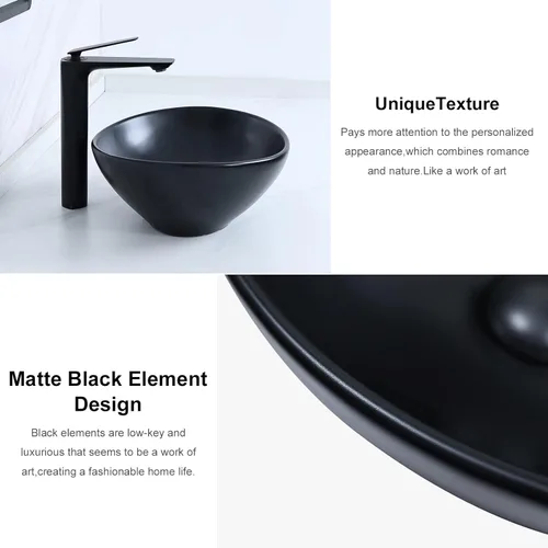 Miniatura 5 de Davivy Fregadero ovalado negro mate de 15.7 x 13 pulgadas con drenaje desplegable, fregaderos de baño sobre encimera, fregaderos de baño, fregaderos