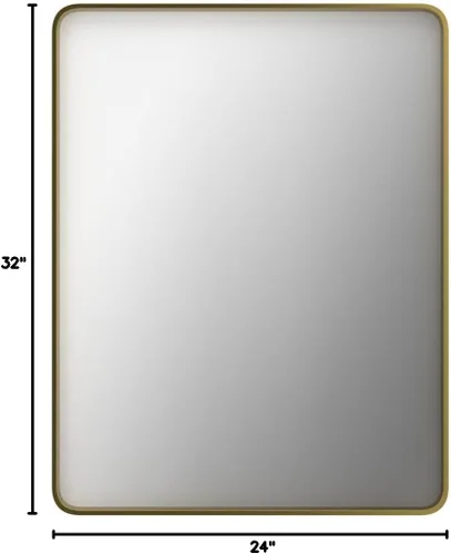 Miniatura 7 de TokeShimi - Espejo rectangular para pared de baño, con marco de metal de latón dorado cepillado y esquinas redondeadas, 24 x 32 pulgadas Oro