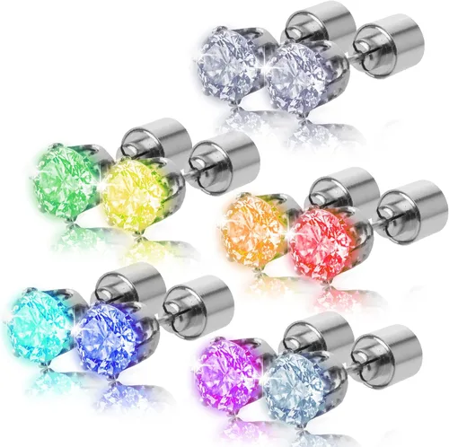 5 pares de aretes LED, IC ICLOVER que cambian de color, aretes con corona de diamante, para el día de San Valentín, parpadeantes, bailes, fiestas de