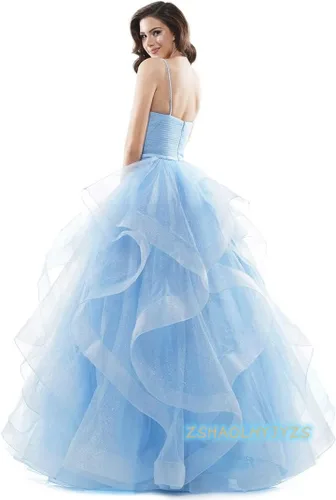 Miniatura 3 de ZSHAOLHYJYZS Vestidos de graduación de tul con purpurina 2024 con tirantes delgados, vestido de baile para mujer, vestidos largos de regreso a casa