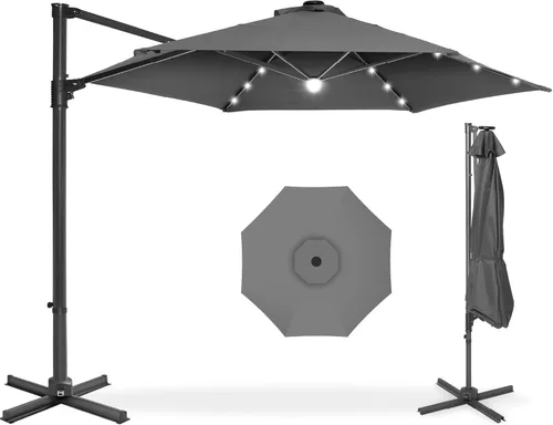 Miniatura 10 de Best Choice Products - Paraguas solar LED de 10 pies para colgar en el mercado o patio Gris