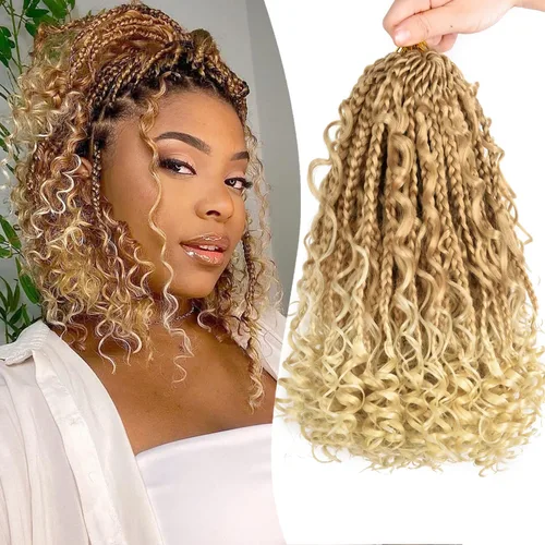 Miniatura 11 de Extensiones de cabello sintético de trenzas de ganchillo Goddess de 10 pulgadas para mujeres negras, 8 paquetes, 3 unidades, con rizos y rizos