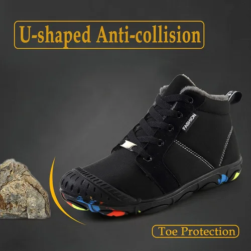 Miniatura 5 de FLIOZY Botas de nieve para niños y niñas, botas de invierno anticolisión, con forro de piel, cálidas, resistentes al agua, zapatos de senderismo