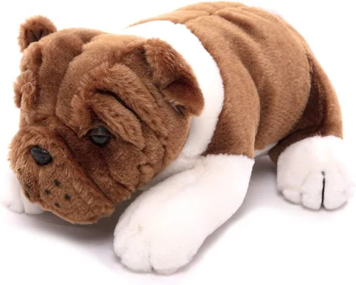 Plushland Juguetes de peluche realistas para cachorros, figuras de felpa navideñas para niños, bebés para jugar (Bulldog 10 pulgadas)