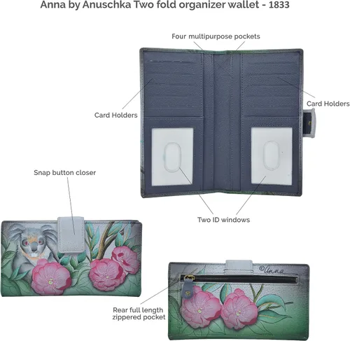 Miniatura 4 de Anna by Anuschka Cartera de dos pliegues de piel auténtica pintada a mano para mujer