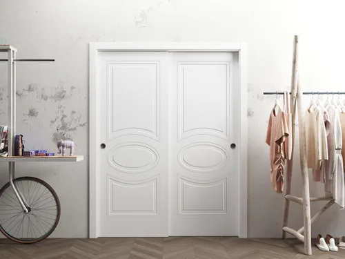 Miniatura 2 de VDOMDOORS Mela 7001 Puertas interiores de derivación, sin vidrio, MDF, 84x84, blanco, accesorios de estilo clásico incluidos