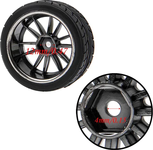 Miniatura 6 de Llantas hexagonales de 12 radios y neumáticos de goma compatibles con HSP Tamiya HPI Kyosho 1/10 On-Road Touring Car WLtoys 1/14 144001 Traxxas 1/16