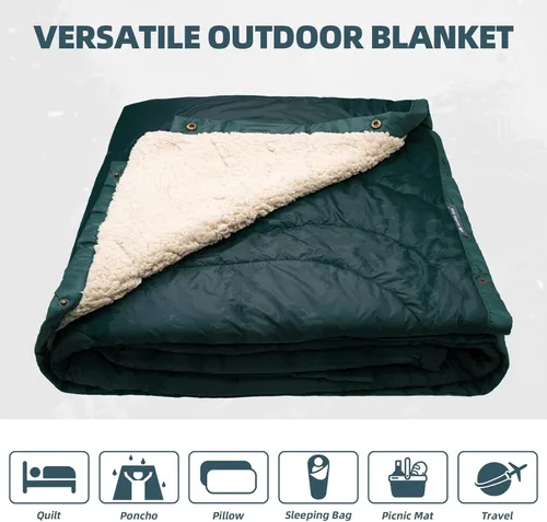 Miniatura 3 de Manta de Camping al Aire Libre con Forro Sherpa, Manta de Campamento Extra Cálida y Gruesa y Poncho Ultraligero y Esponjoso DWR para Clima Frío